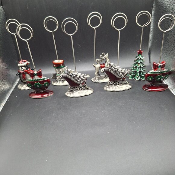 Enameled Pewter Look Place Card Holders Set Of 8 Christmas-Themed Holder Figuri - Picture 1 of 6
